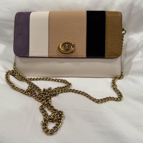 Coach Handbags - Coach Marlow Turnlock Crossbody Bag with Chain Strap with Patchwork Stripes